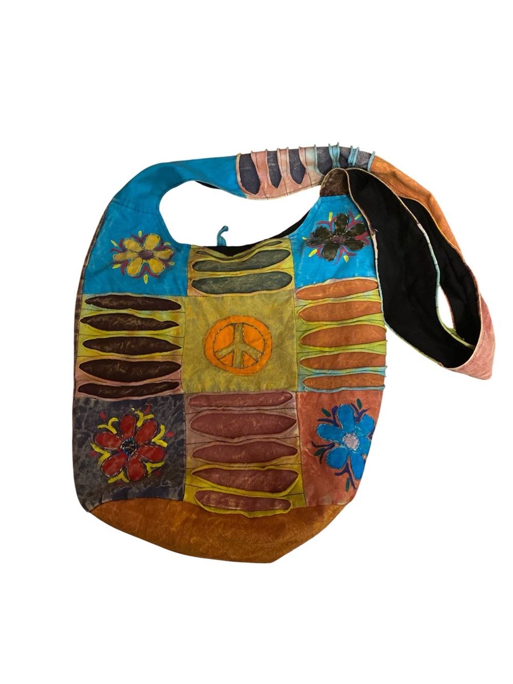 India Boutique Multicolor Patchwork Shoulder Bag with Peace Detail